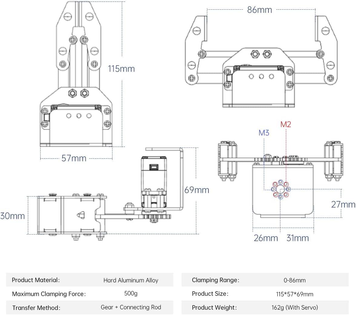 image:imageMechanical Claw Robot Gripper Grabber Pickup Robot DIY Robot Building Accessory Replacement Parts BigClaw with Digital Servowithout servo