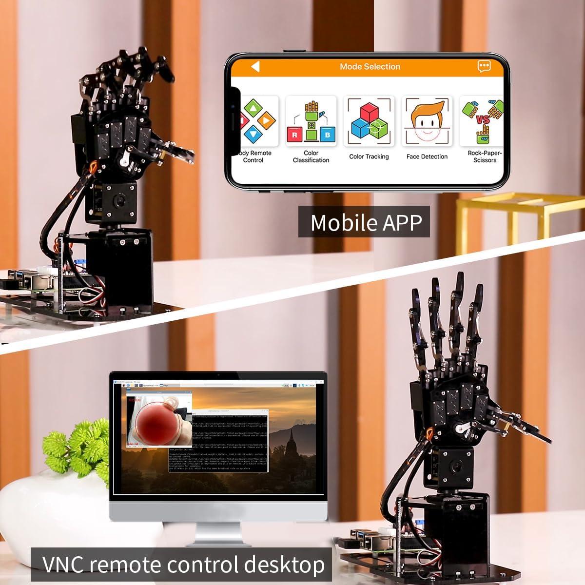 image:imageRobot Hand for Raspberry Pi Open Source AI Bionic Robotic Hand Five Fingers Solely Movement Mechanical Arm DIY Smart Robot amp Engineering Kits ScienceCodingProgramming Set Right Hand amp RPi 5 4GB8GB Right