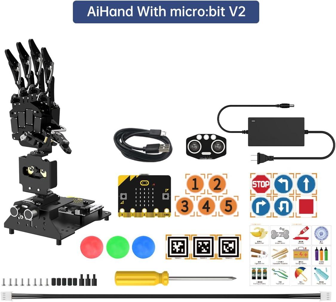 image:imageRobot Hand with Micro bit V2 AI Bionic Robotic Hand Five Fingers Solely Movement Mechanical Arm DIY Smart Robot amp Engineering Kits ScienceCodingProgramming Set