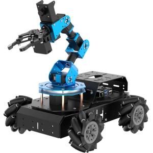 ROS Robotic Arm with Raspberry Pi 4B 4GB Open Source Programming FPV AI Vision 6DOF/Axis Smart Robot Kit, 4WD Mecanum Wheel Big Chassis, ArmPi Pro with RPi 4B 4GB(4GB)