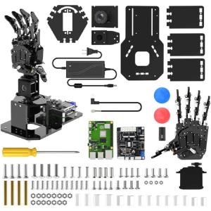 Robot Hand for Raspberry Pi Open Source AI Bionic Robotic Hand Five Fingers Solely Movement Mechanical Arm DIY Smart Robot & Engineering Kits, Science/Coding/Programming Set, Right Hand & RPi 5 4GB(8GB Left)
