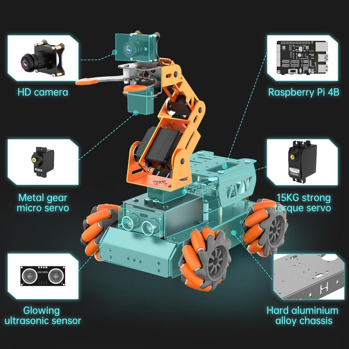 image:imageMasterPi 5DOF Robotic Arm for RaspberryPi 5 AI Vision Tracking Target Sorting Line Follow Open Source Programming Smart Robot Car Kit for Teen Adult STEM Educational Building Robot RPi Not IncludedWith RPi 4B 8