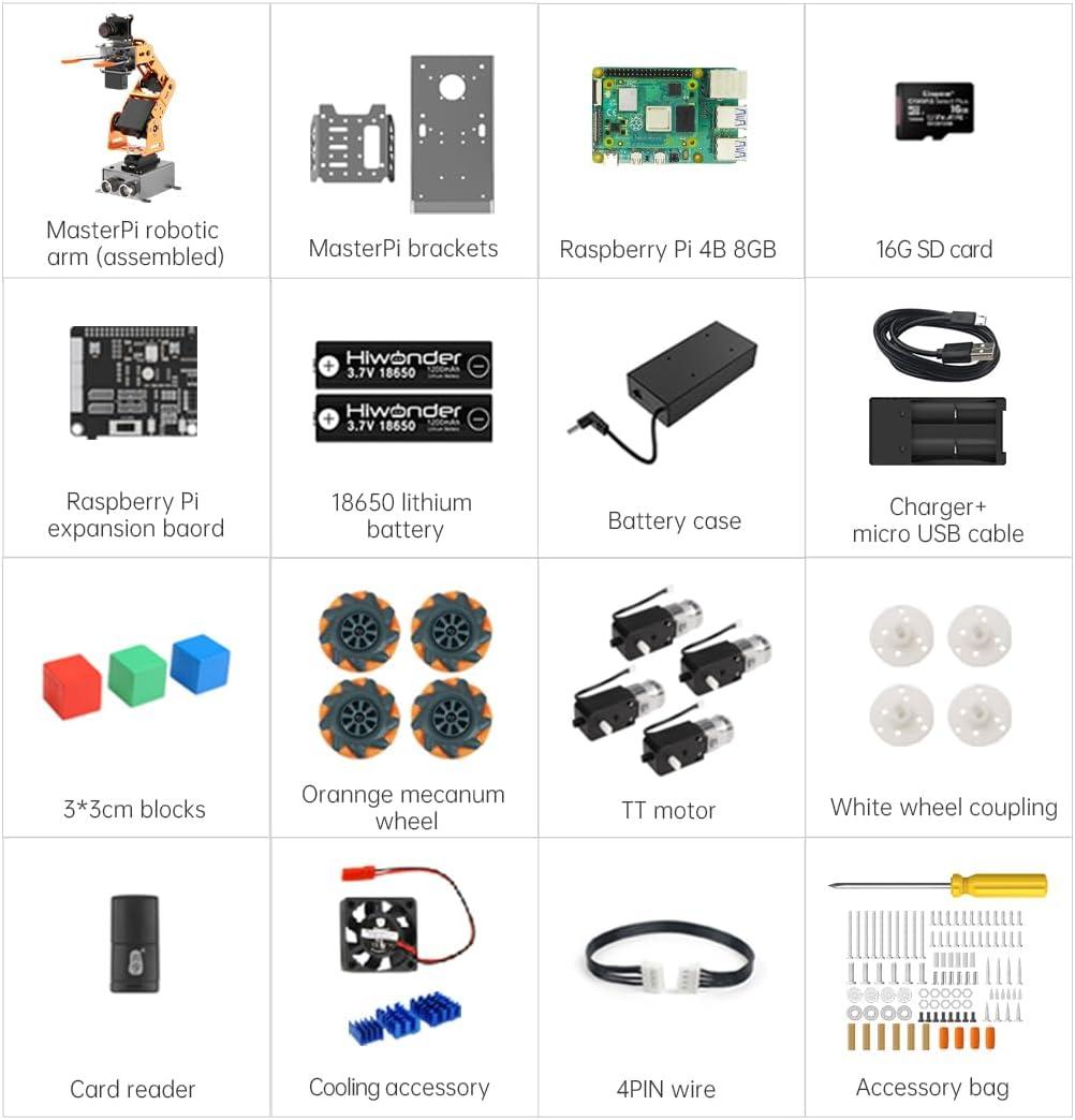 image:imageMasterPi 5DOF Robotic Arm for RaspberryPi 5 AI Vision Tracking Target Sorting Line Follow Open Source Programming Smart Robot Car Kit for Teen Adult STEM Educational Building Robot RPi Not IncludedWith RPi 4B 8