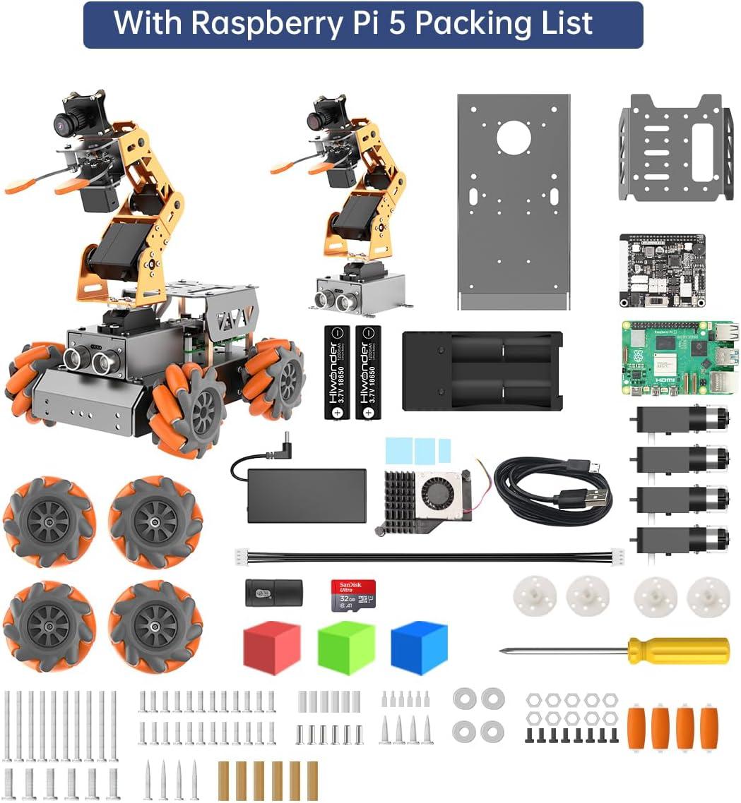 image:imageMasterPi 5DOF Robotic Arm for RaspberryPi 5 AI Vision Tracking Target Sorting Line Follow Open Source Programming Smart Robot Car Kit for Teen Adult STEM Educational Building Robot RPi Not IncludedWith RPi 5 4