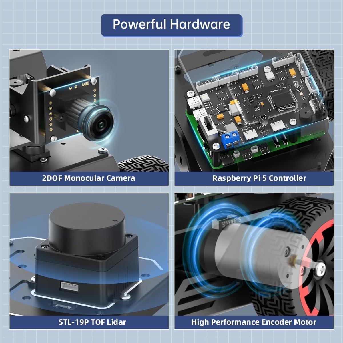 image:imageROS2 Robot Car for Raspberry Pi 5 Programmable AI Vision Smart Robot Kit Ackermann Chassis Lidar SLAM Mapping Navigation Path Planning Autonomous Driving MentorPi A1 Without RPi