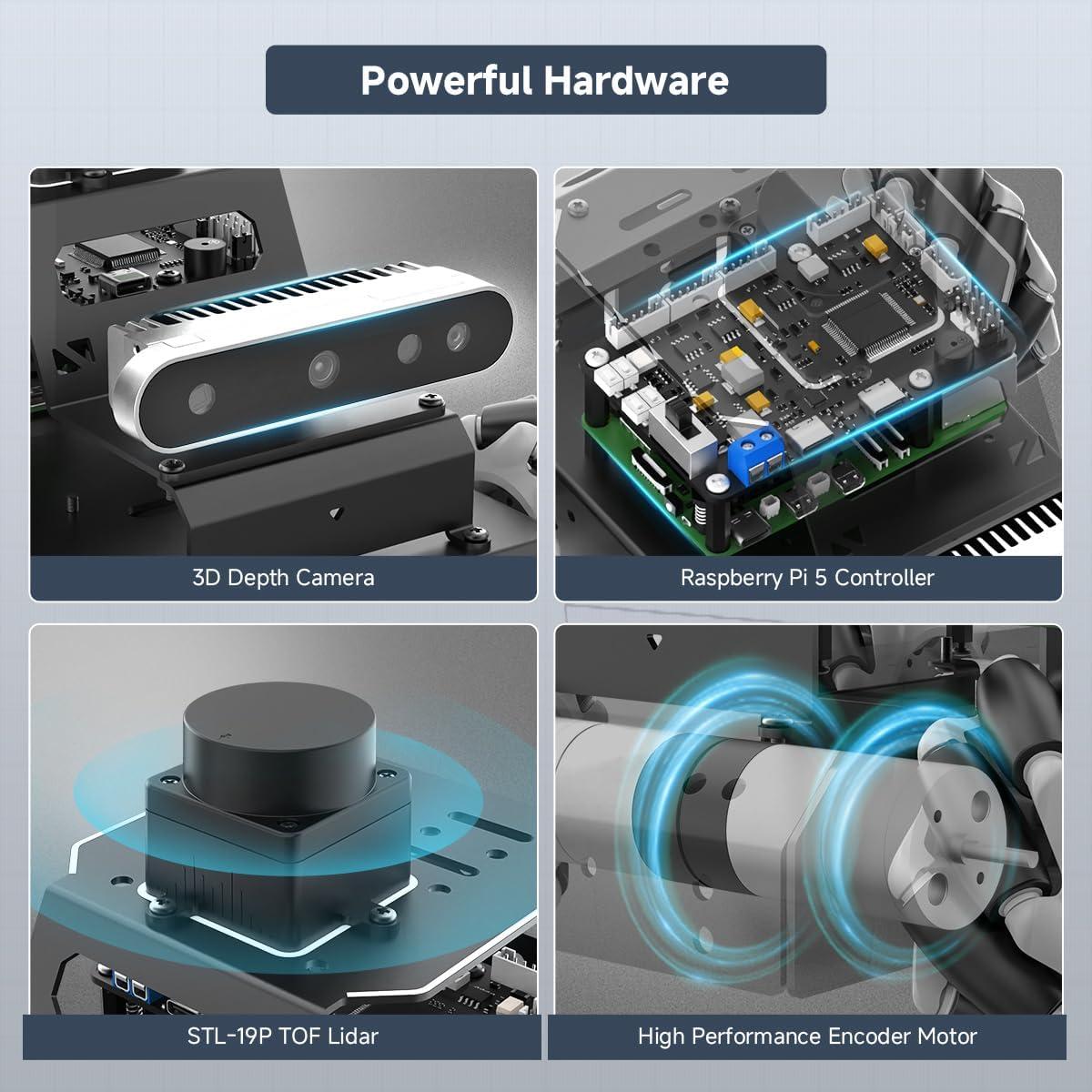 image:imageROS2 Robot Car for Raspberry Pi 5 Programmable AI Smart Robot Kit 3D Depth Camera Lidar SLAM Mapping Navigation Path Planning Autonomous Driving 360 Movement Chassis MentorPi M1 Without RPiWith Raspberry Pi 5 8GB