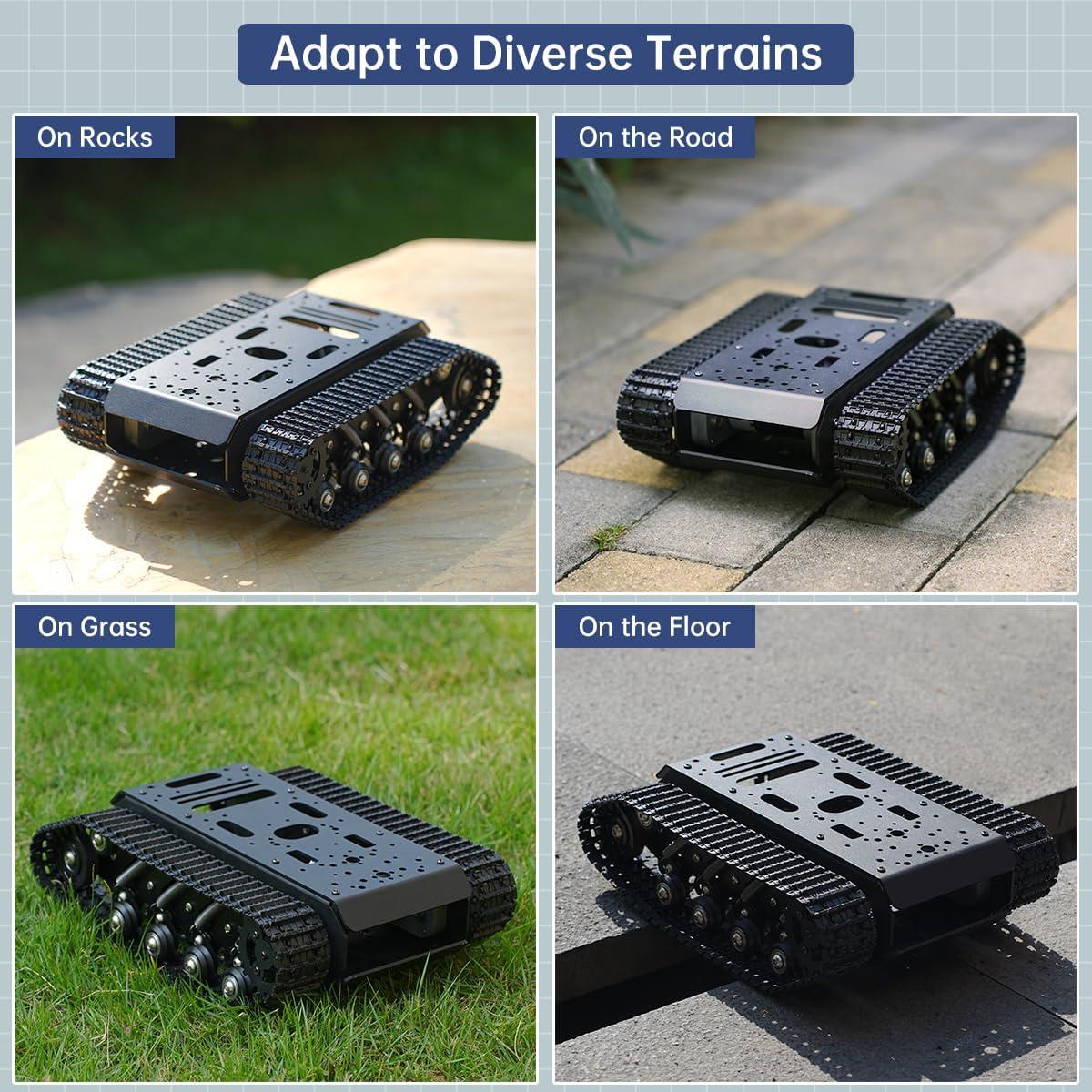 image:imageRobot Tracked Tank Car Chassis with Encoder DC Motor Suspension Shock Absorption Chassis Car Double Layer FullMetal Robotic Moving Platform Track for Arduion RPi Jetson DIY Maker Smart Robot Car2 Layer