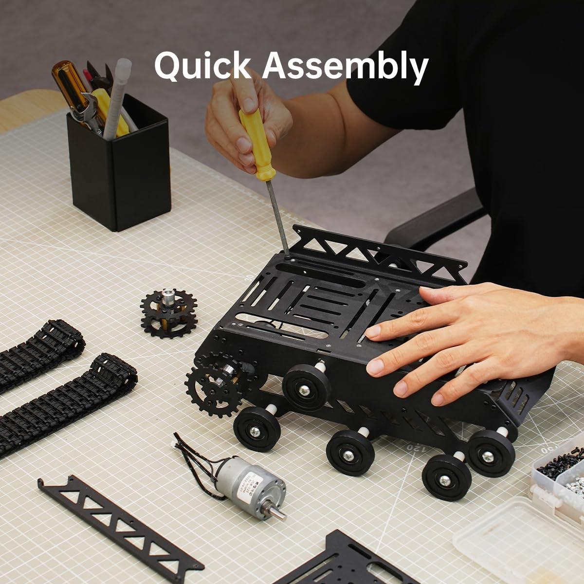 image:imageTank Car Chassis with DC Geared Motor Shock Absorbing Robot Chassis FullMetal Robotic Moving Platform Track for Arduino RaspberryPi Microb Jetson DIY Maker Smart Robot Car Learning Kit BlackBlack