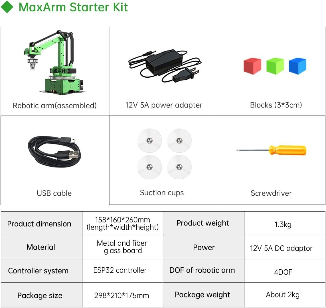 image:imageRobotic Arm Kit MaxArm for Arduino Python Programming ESP32 Open Source Smart Robot Arm with Bus Servo Suction Nozzle WiFi Bluetooth Connection STEM Science Education Starter KitStarter Kit